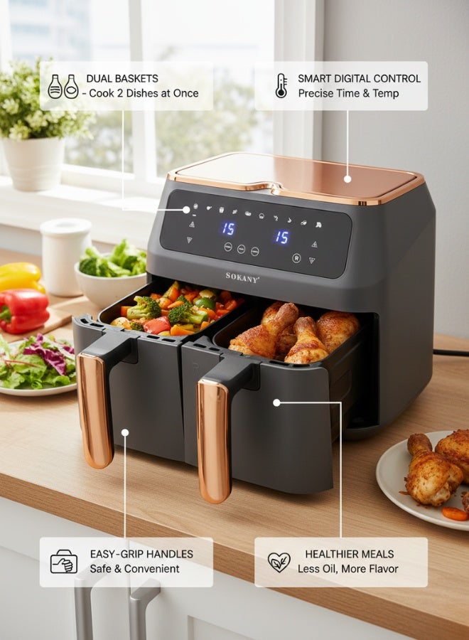 sokany Air Fryer Electric 8 Liters Hot Oven Cooker LCD Digital Touch Screen 2800W - Image 2